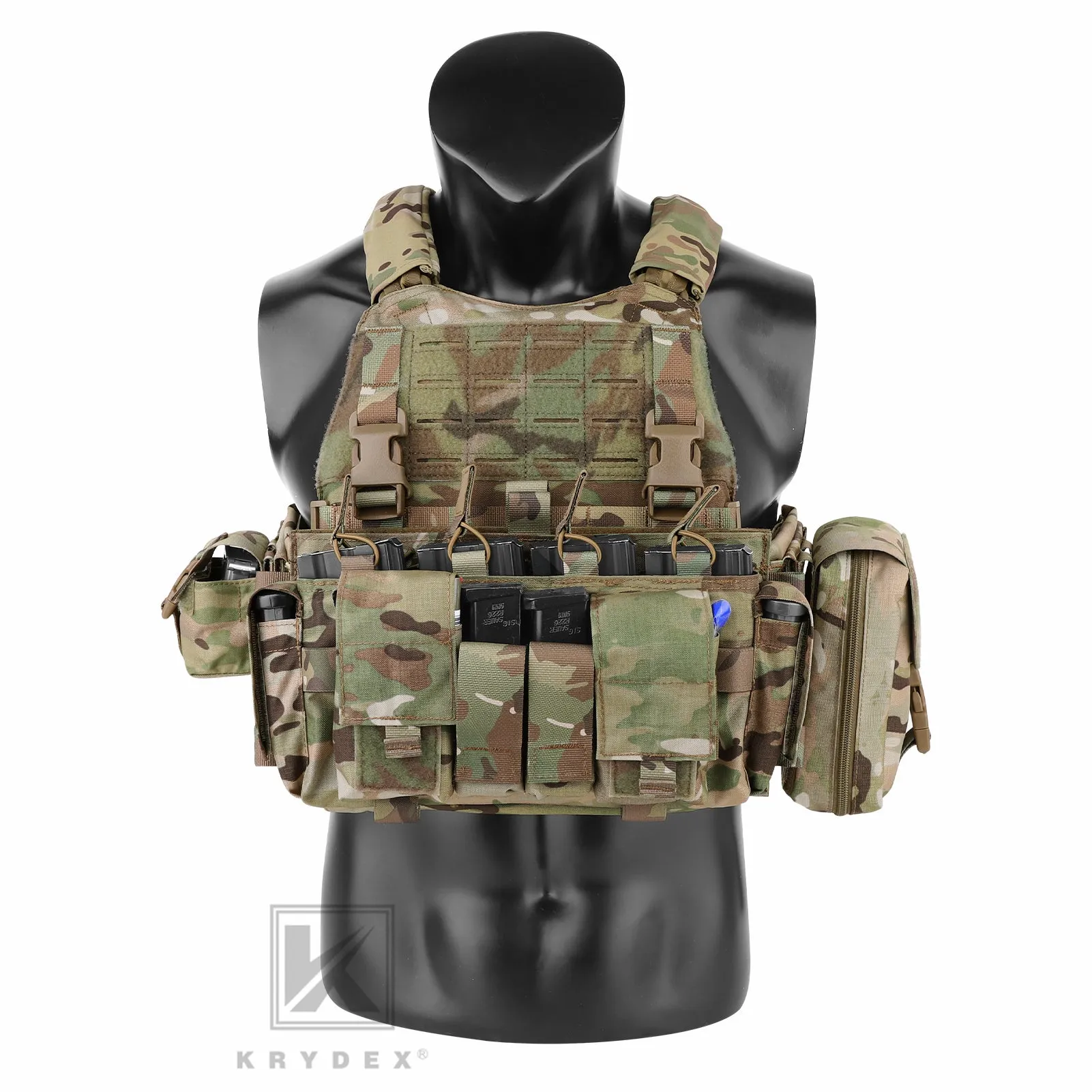 KRYDEX Tactical SCARAB Plate Carrier Heavy Duty Modular MOLLE Vest   MF IV Placard 556 & 9mm Magazine Pouch