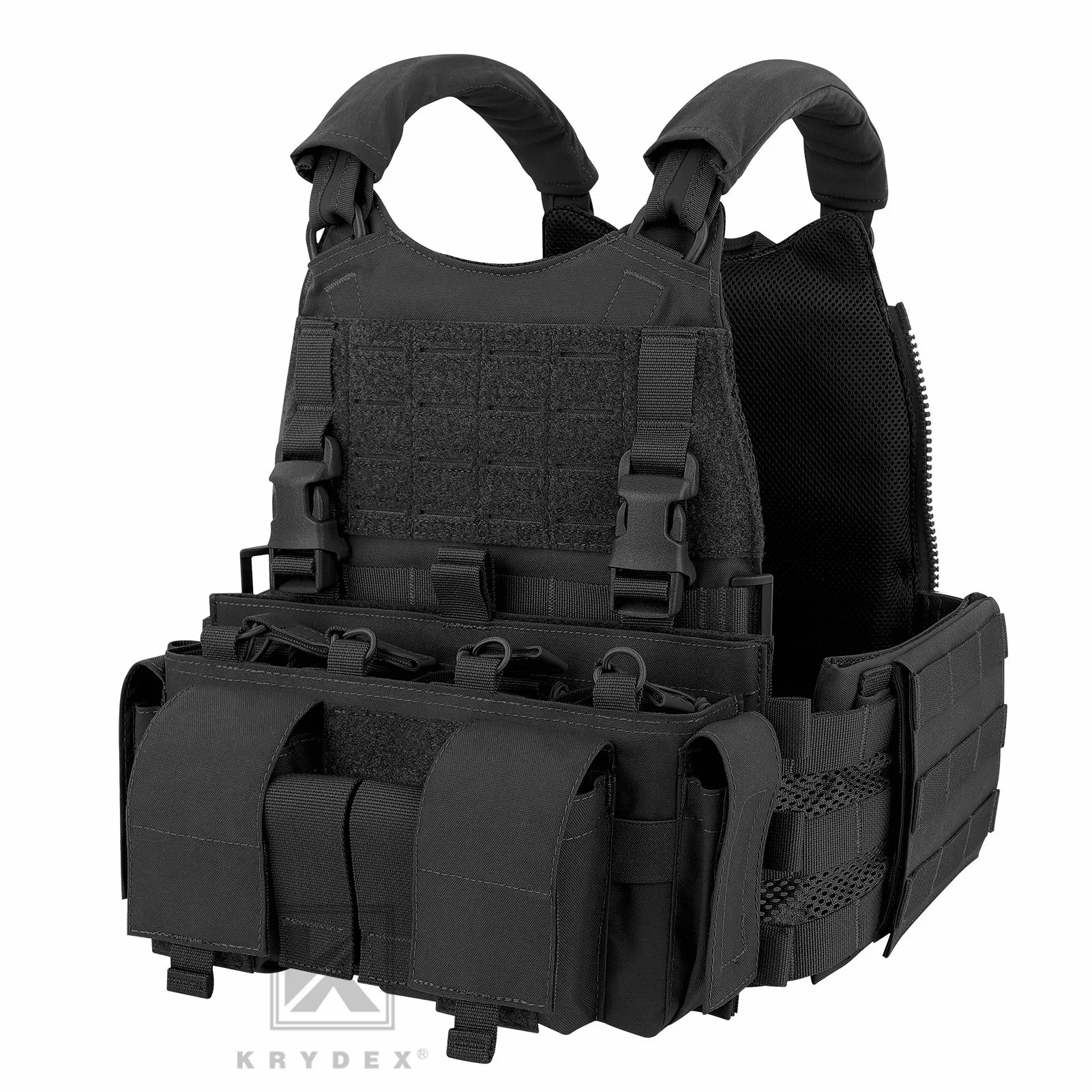 KRYDEX Tactical SCARAB Plate Carrier Heavy Duty Modular MOLLE Vest   MF IV Placard 556 & 9mm Magazine Pouch