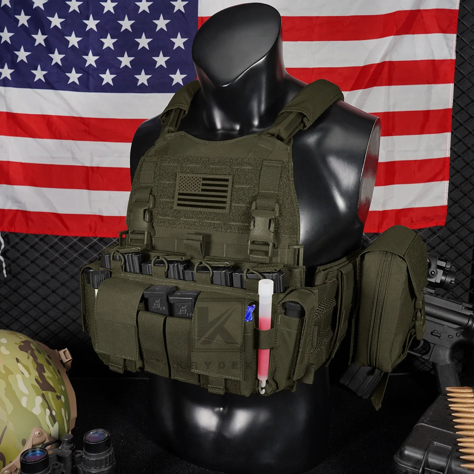 KRYDEX Tactical SCARAB Plate Carrier Heavy Duty Modular MOLLE Vest   MF IV Placard 556 & 9mm Magazine Pouch