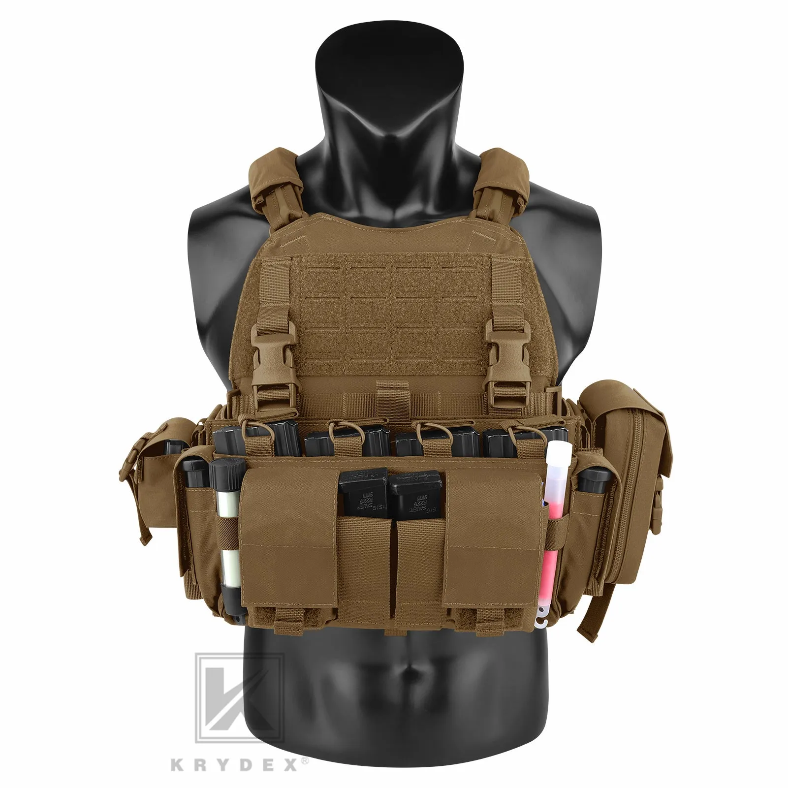 KRYDEX Tactical SCARAB Plate Carrier Heavy Duty Modular MOLLE Vest   MF IV Placard 556 & 9mm Magazine Pouch