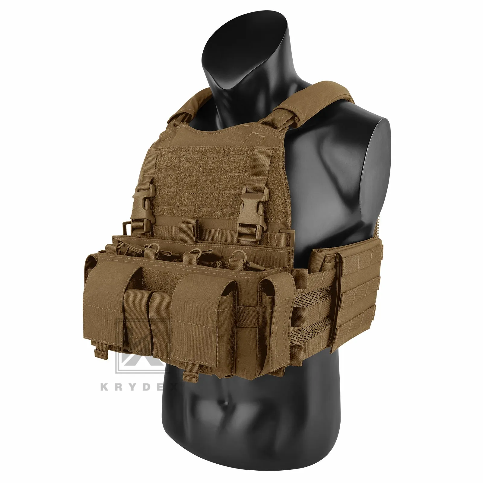 KRYDEX Tactical SCARAB Plate Carrier Heavy Duty Modular MOLLE Vest   MF IV Placard 556 & 9mm Magazine Pouch
