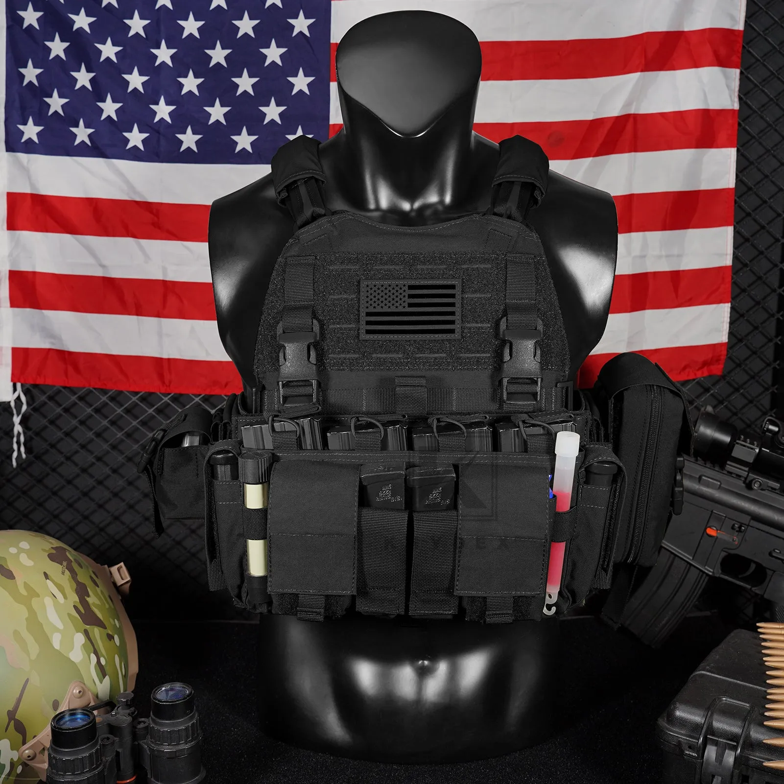 KRYDEX Tactical SCARAB Plate Carrier Heavy Duty Modular MOLLE Vest   MF IV Placard 556 & 9mm Magazine Pouch