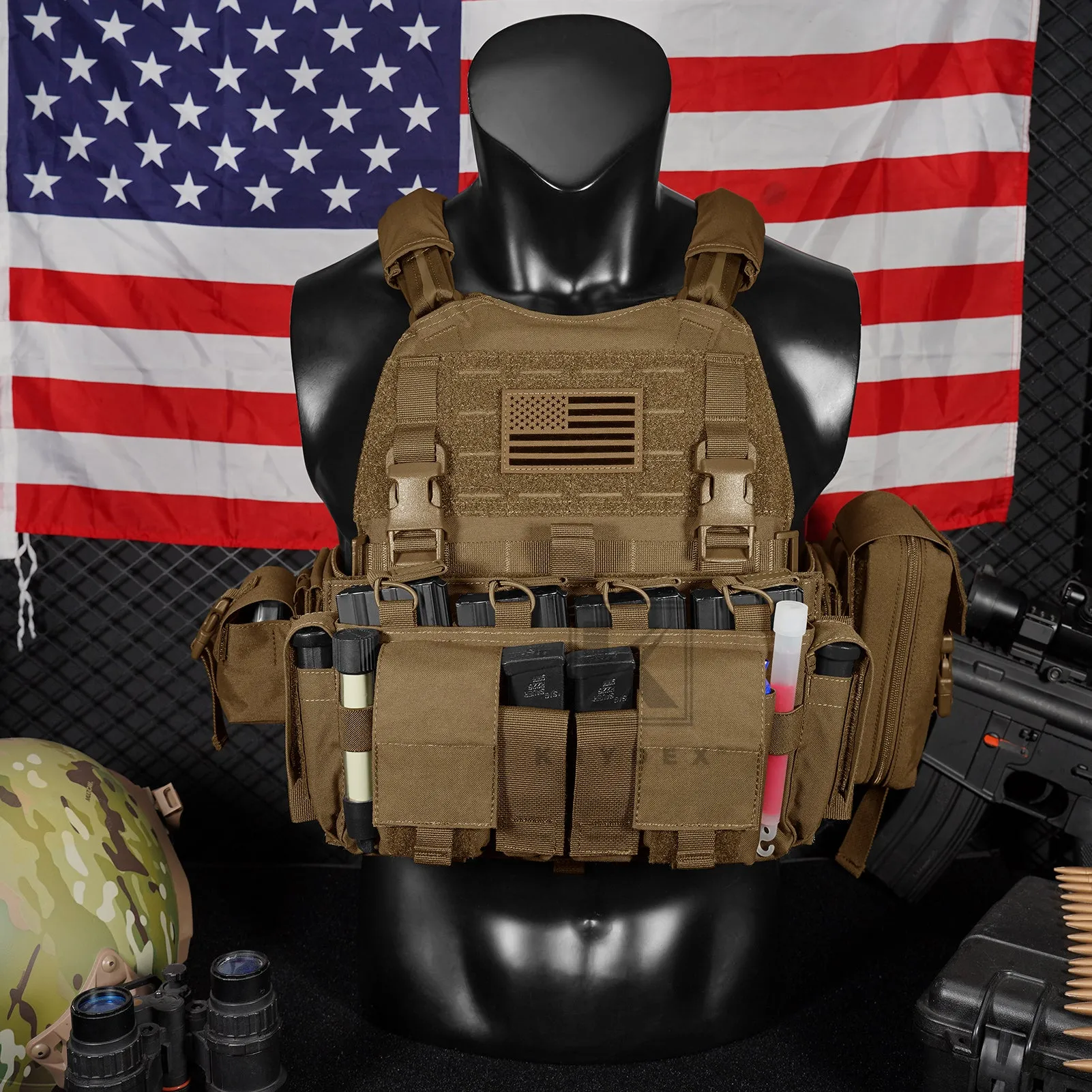 KRYDEX Tactical SCARAB Plate Carrier Heavy Duty Modular MOLLE Vest   MF IV Placard 556 & 9mm Magazine Pouch
