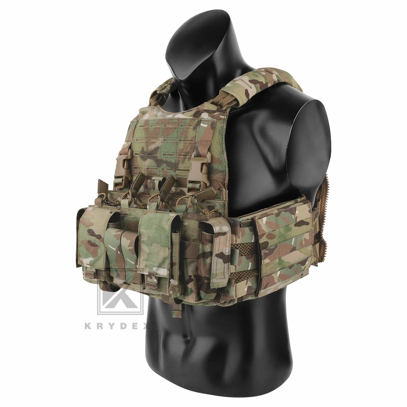 KRYDEX Tactical SCARAB Plate Carrier Heavy Duty Modular MOLLE Vest   MF IV Placard 556 & 9mm Magazine Pouch
