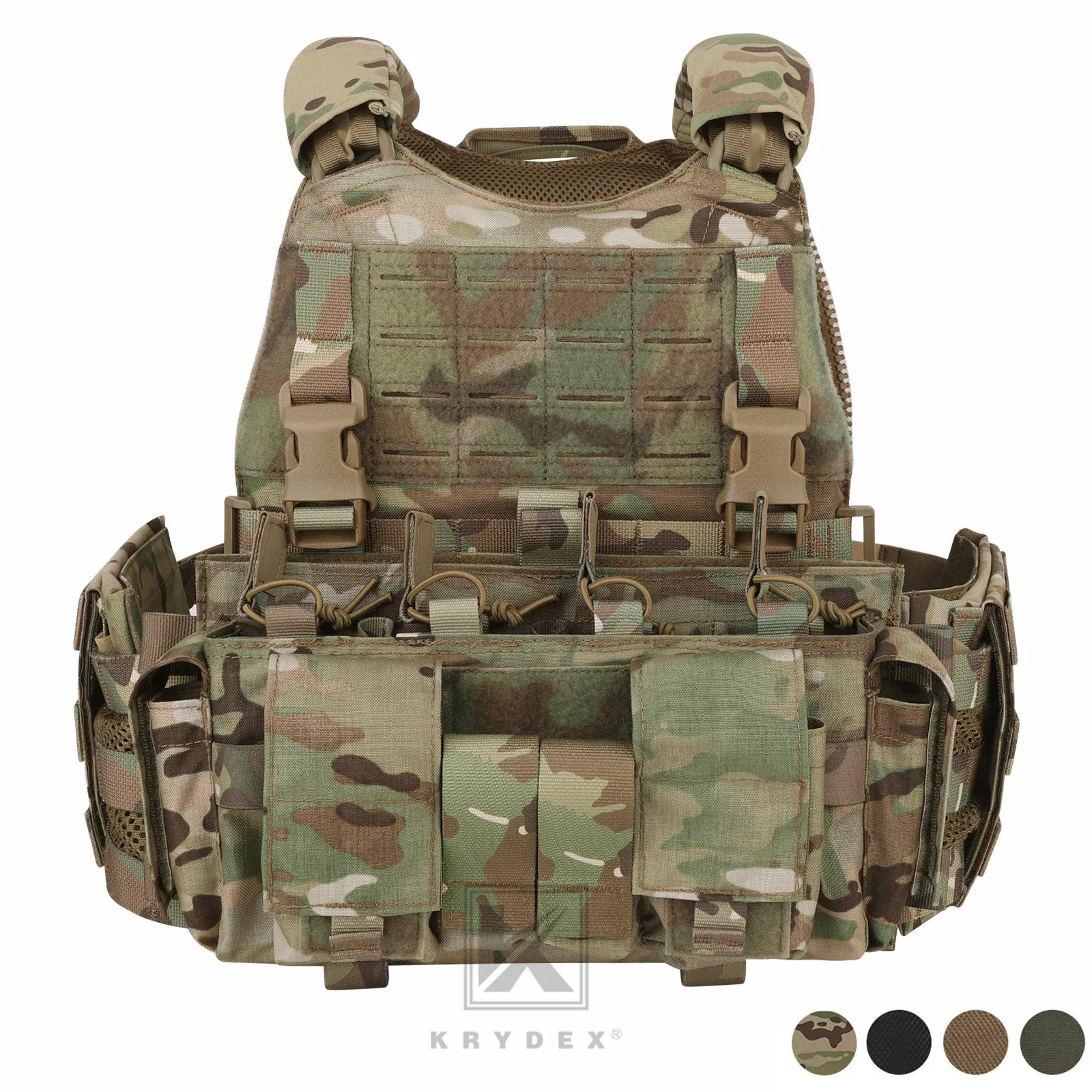 KRYDEX Tactical SCARAB Plate Carrier Heavy Duty Modular MOLLE Vest   MF IV Placard 556 & 9mm Magazine Pouch