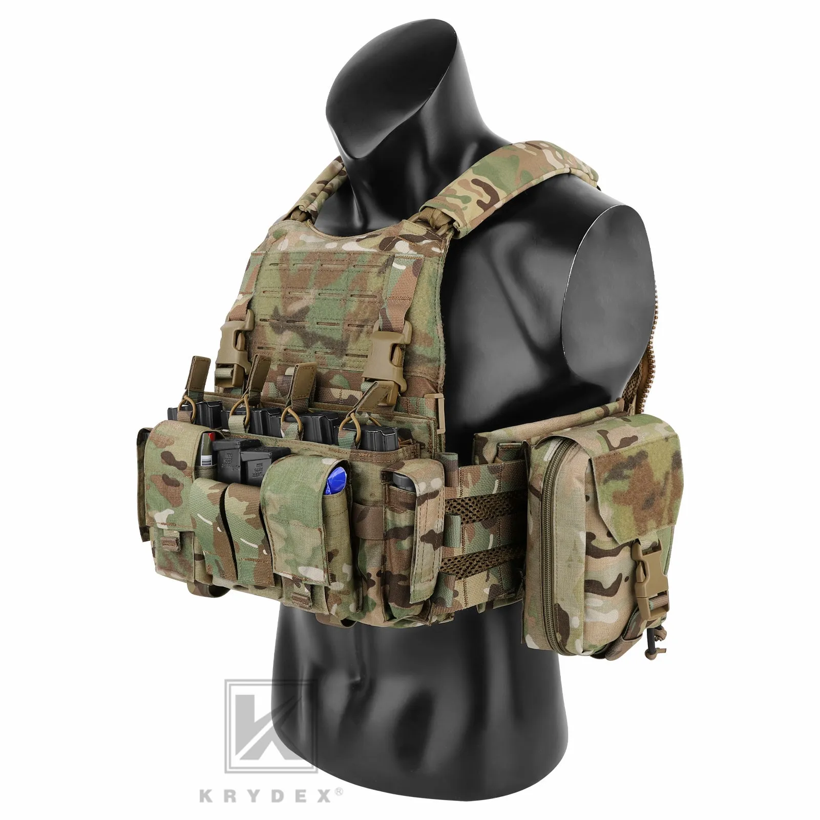 KRYDEX Tactical SCARAB Plate Carrier Heavy Duty Modular MOLLE Vest   MF IV Placard 556 & 9mm Magazine Pouch