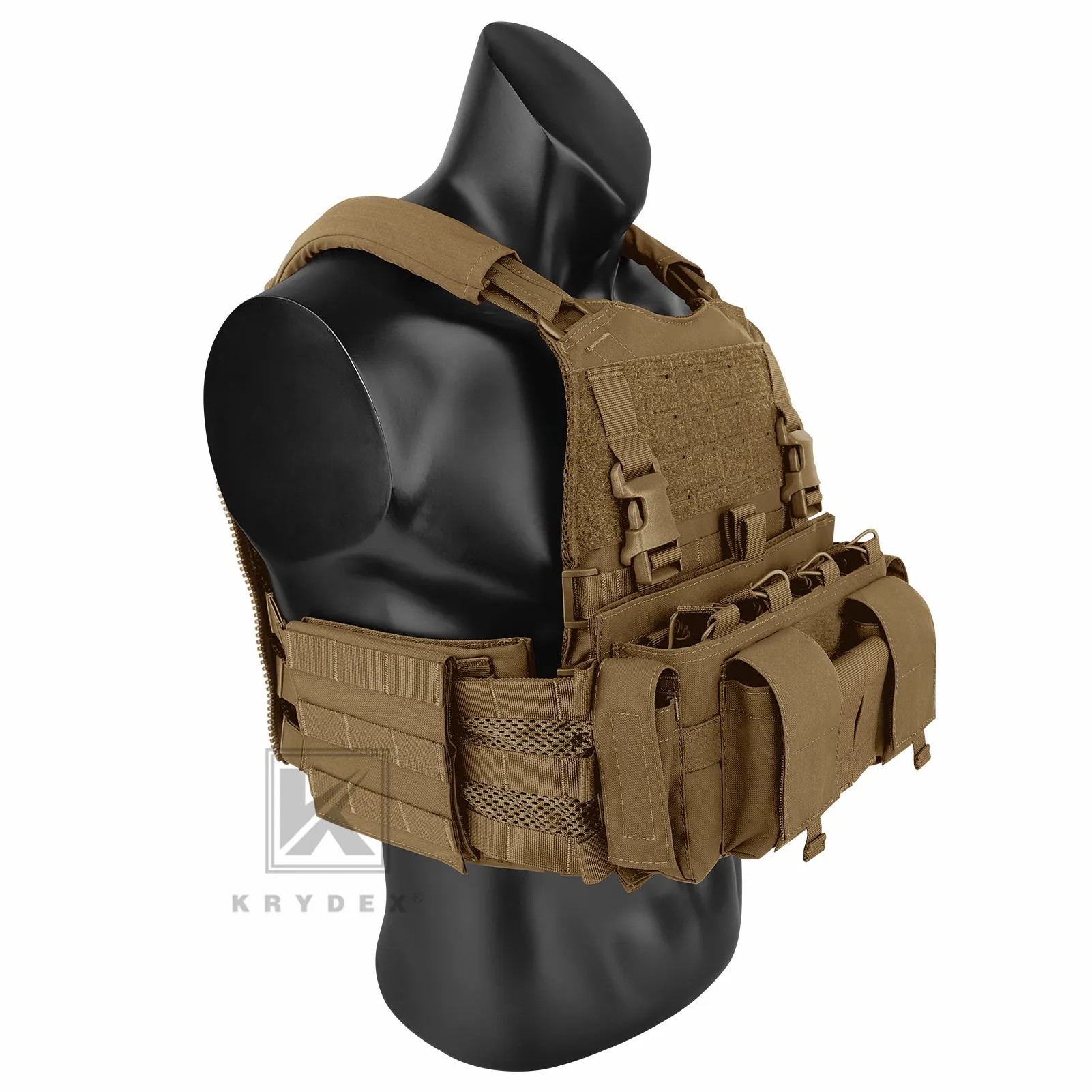KRYDEX Tactical SCARAB Plate Carrier Heavy Duty Modular MOLLE Vest   MF IV Placard 556 & 9mm Magazine Pouch