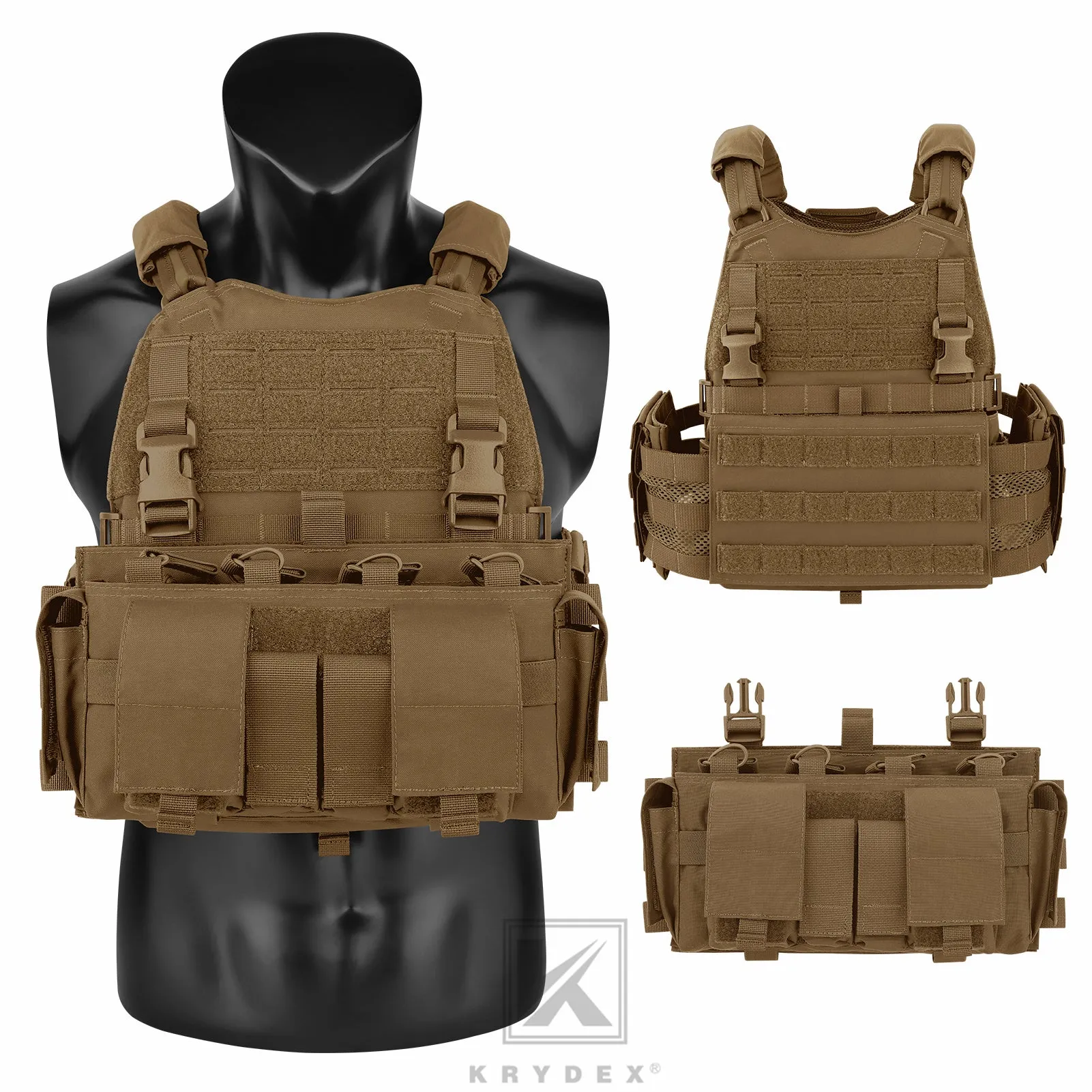 KRYDEX Tactical SCARAB Plate Carrier Heavy Duty Modular MOLLE Vest   MF IV Placard 556 & 9mm Magazine Pouch