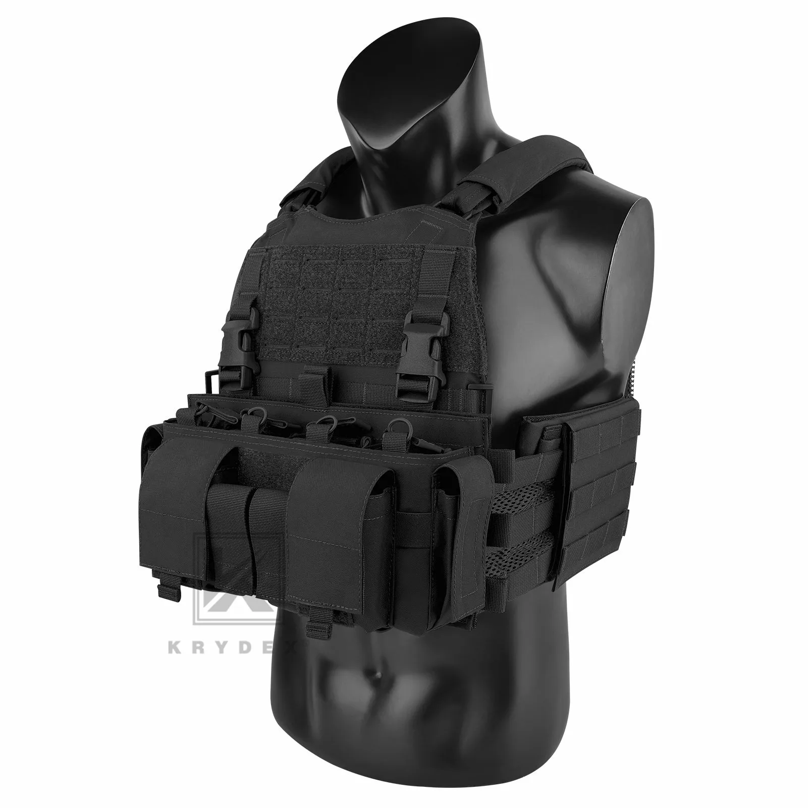 KRYDEX Tactical SCARAB Plate Carrier Heavy Duty Modular MOLLE Vest   MF IV Placard 556 & 9mm Magazine Pouch