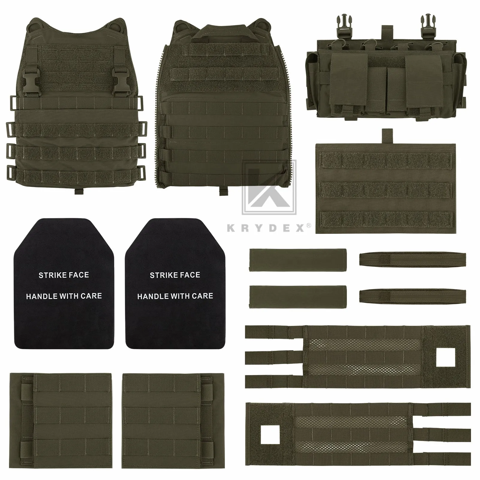KRYDEX Tactical SCARAB Plate Carrier Heavy Duty Modular MOLLE Vest   MF IV Placard 556 & 9mm Magazine Pouch