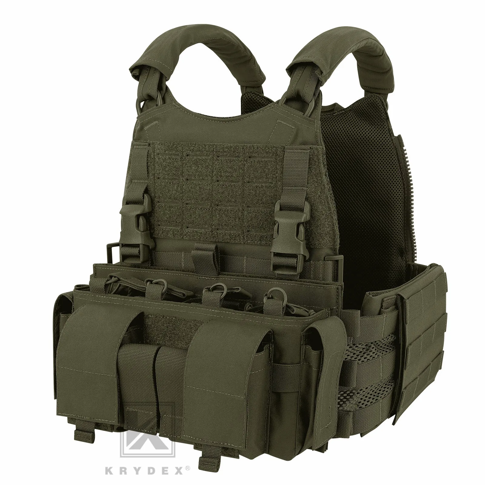 KRYDEX Tactical SCARAB Plate Carrier Heavy Duty Modular MOLLE Vest   MF IV Placard 556 & 9mm Magazine Pouch