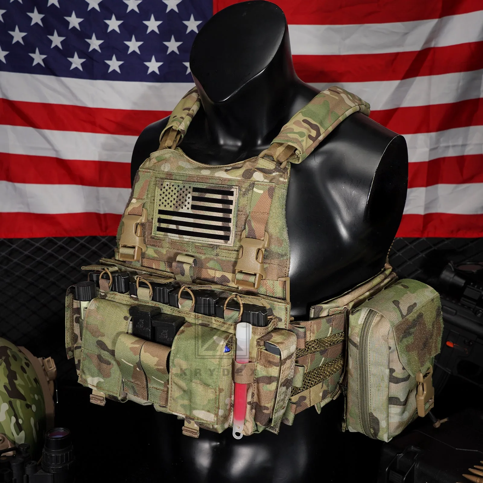 KRYDEX Tactical SCARAB Plate Carrier Heavy Duty Modular MOLLE Vest   MF IV Placard 556 & 9mm Magazine Pouch