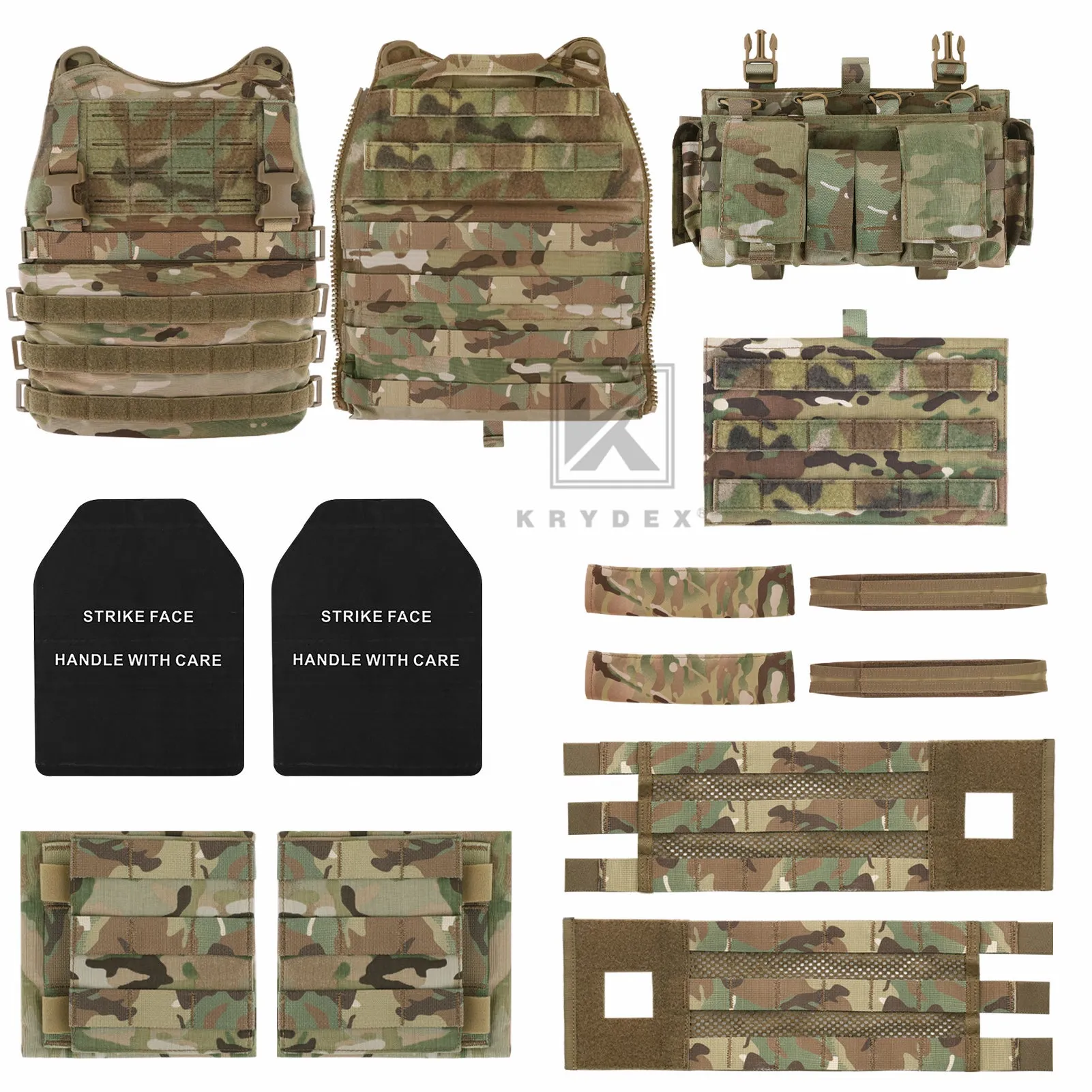 KRYDEX Tactical SCARAB Plate Carrier Heavy Duty Modular MOLLE Vest   MF IV Placard 556 & 9mm Magazine Pouch