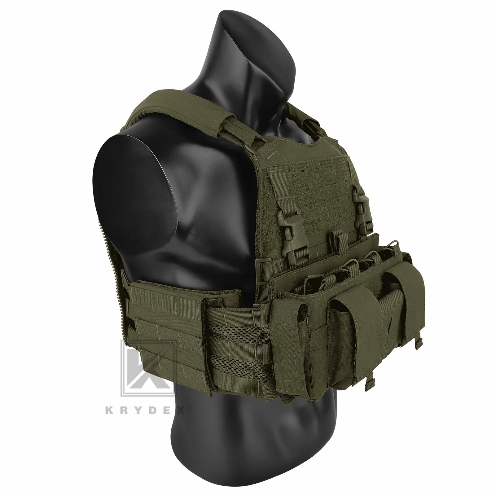 KRYDEX Tactical SCARAB Plate Carrier Heavy Duty Modular MOLLE Vest   MF IV Placard 556 & 9mm Magazine Pouch