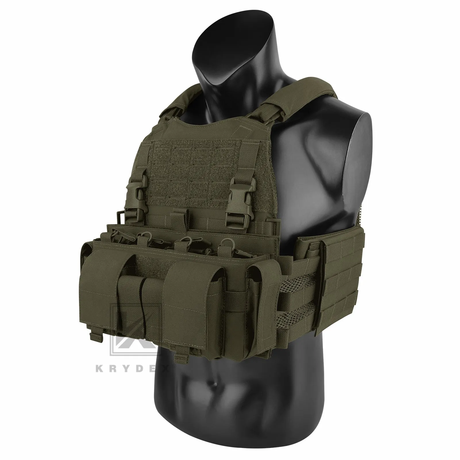 KRYDEX Tactical SCARAB Plate Carrier Heavy Duty Modular MOLLE Vest   MF IV Placard 556 & 9mm Magazine Pouch