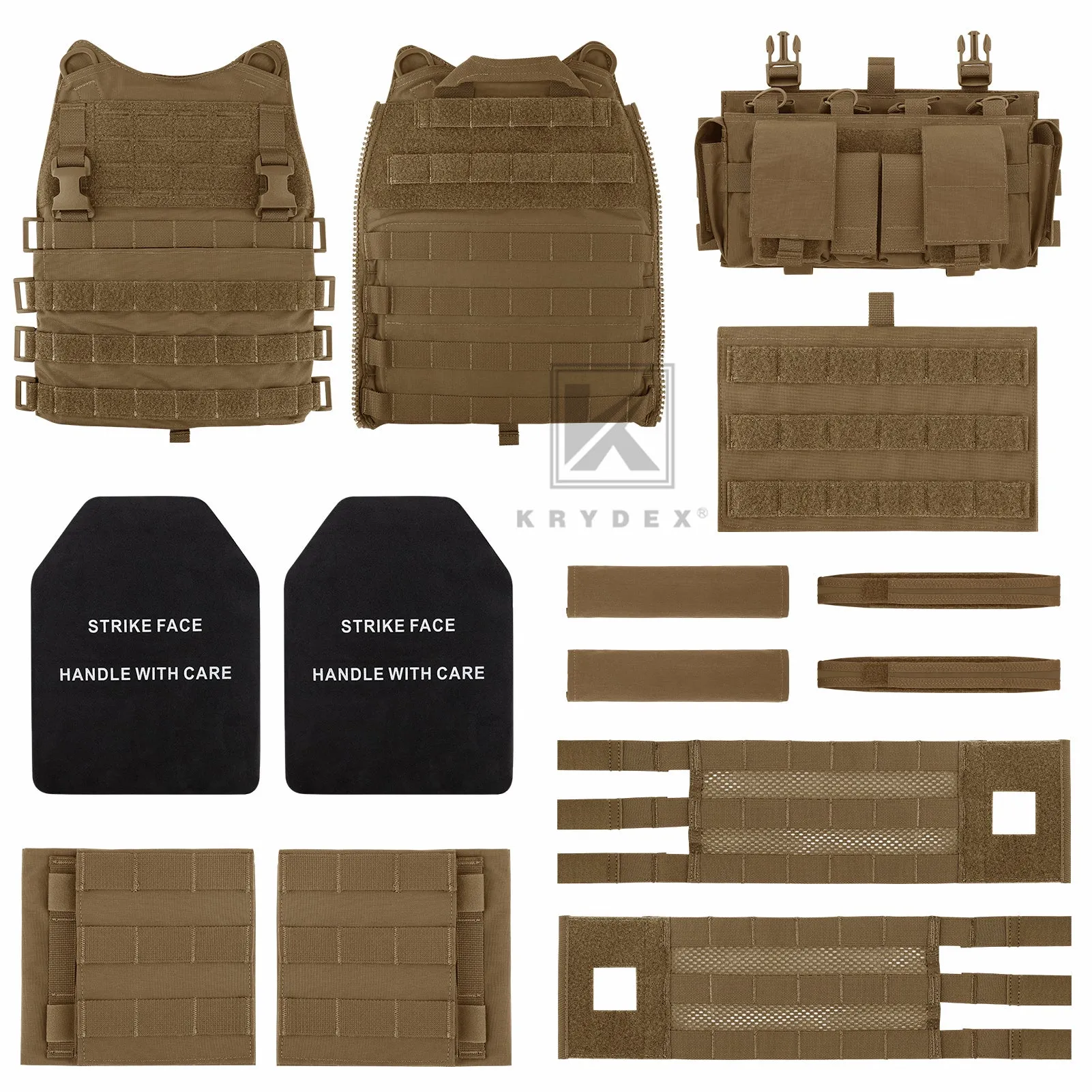 KRYDEX Tactical SCARAB Plate Carrier Heavy Duty Modular MOLLE Vest   MF IV Placard 556 & 9mm Magazine Pouch