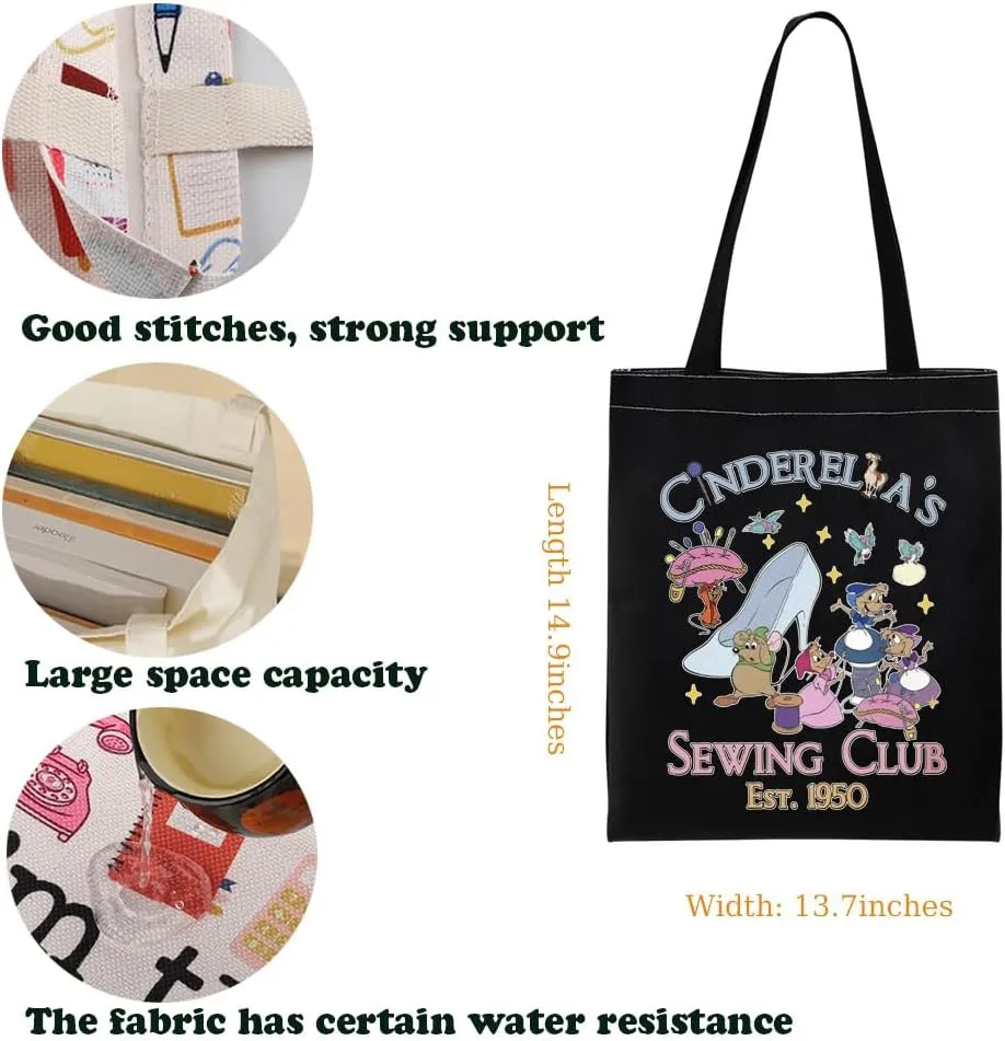 KUIYAI Princess Movie Merchandise Tote Bag Jaq and Gus Lovers Gift WDW Character Gift Sewing Club Est 1950 Shoulder Bag
