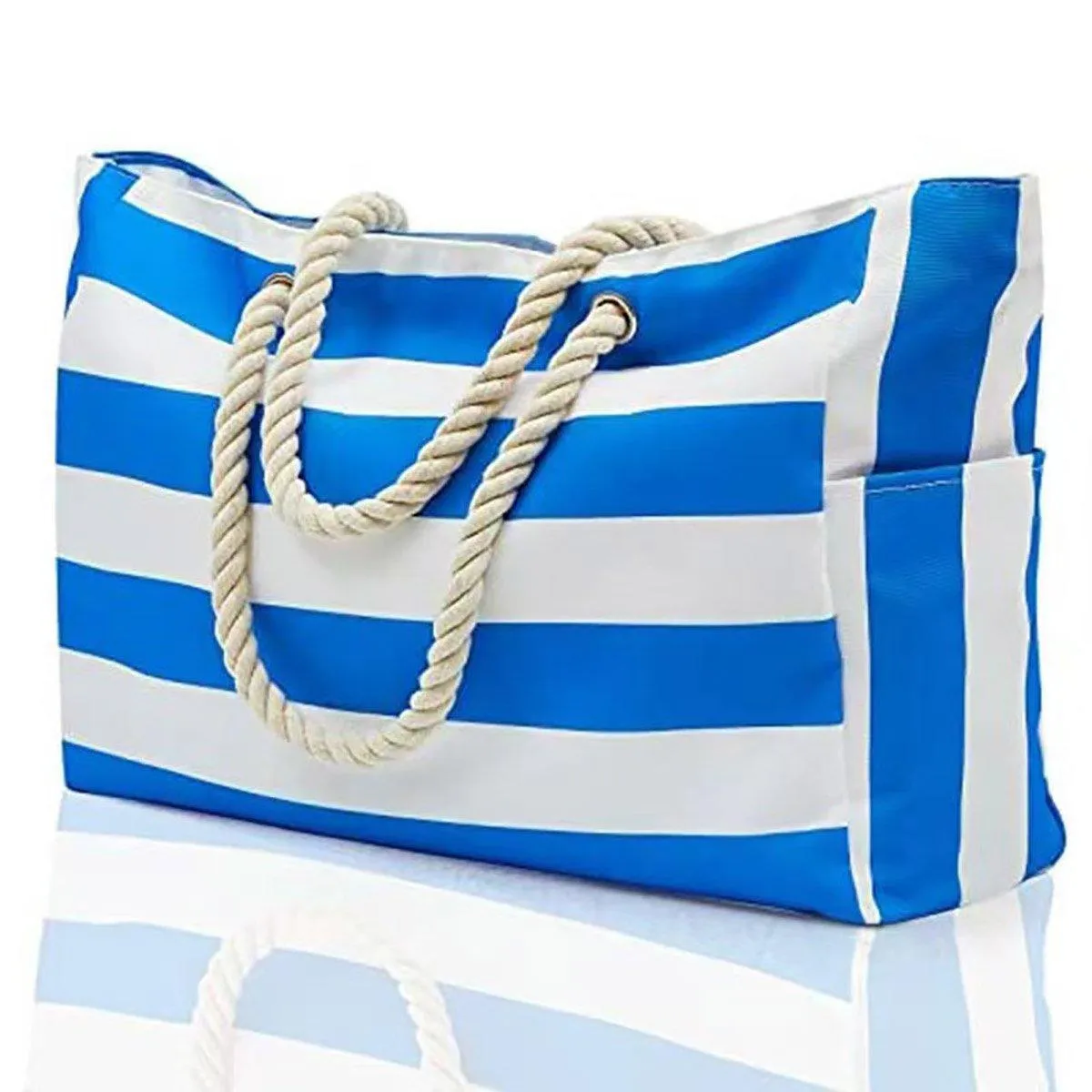 Large Bohemian Striped Canvas Beach Bag Zipper Tote for Travel Outdoor Vacation