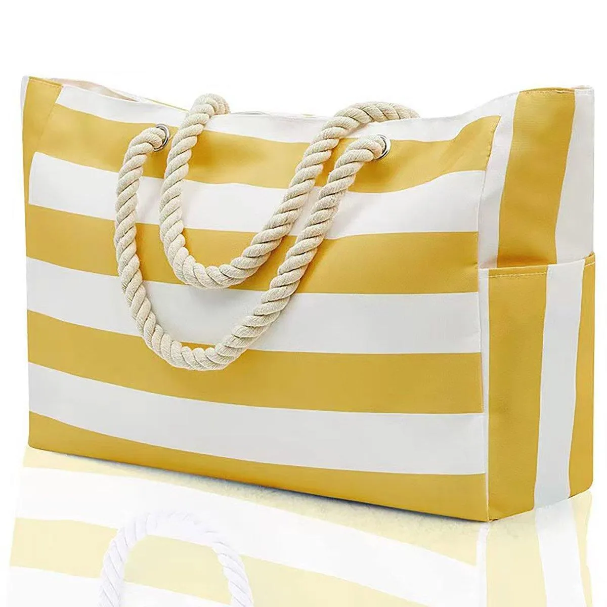 Large Bohemian Striped Canvas Beach Bag Zipper Tote for Travel Outdoor Vacation