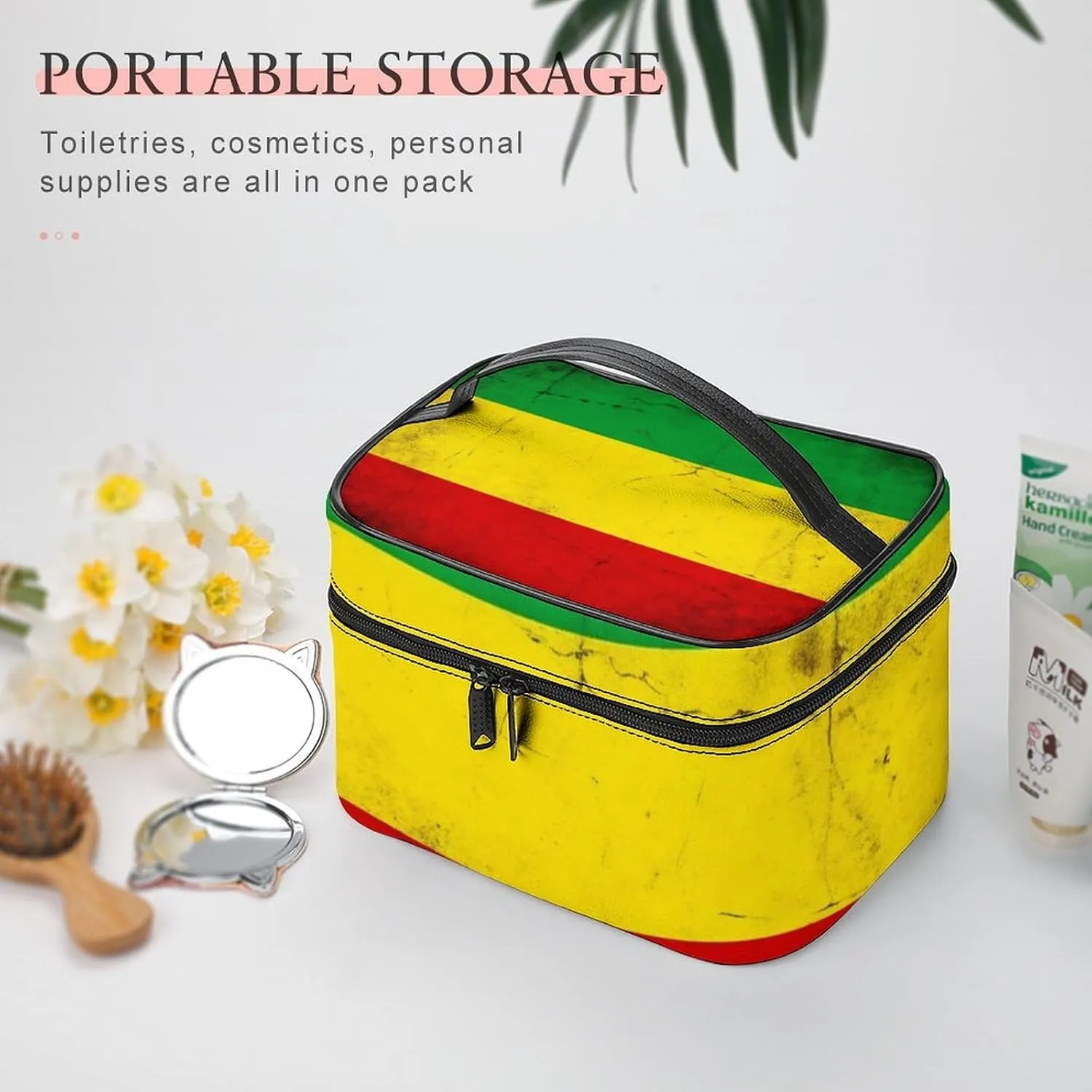 Large Capacity Makeup Bag for Women, Multifunctional Portable Cosmetic Case Red Yellow Green Rasta Flag Toiletry Organizer Bag Travel Accessories