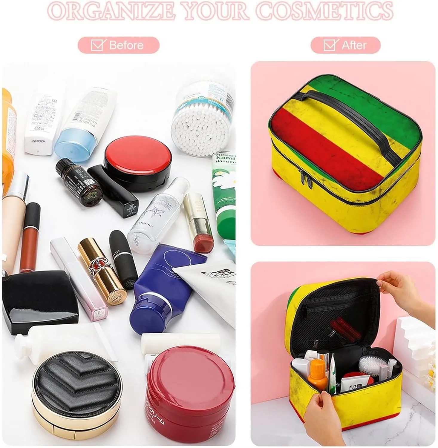 Large Capacity Makeup Bag for Women, Multifunctional Portable Cosmetic Case Red Yellow Green Rasta Flag Toiletry Organizer Bag Travel Accessories