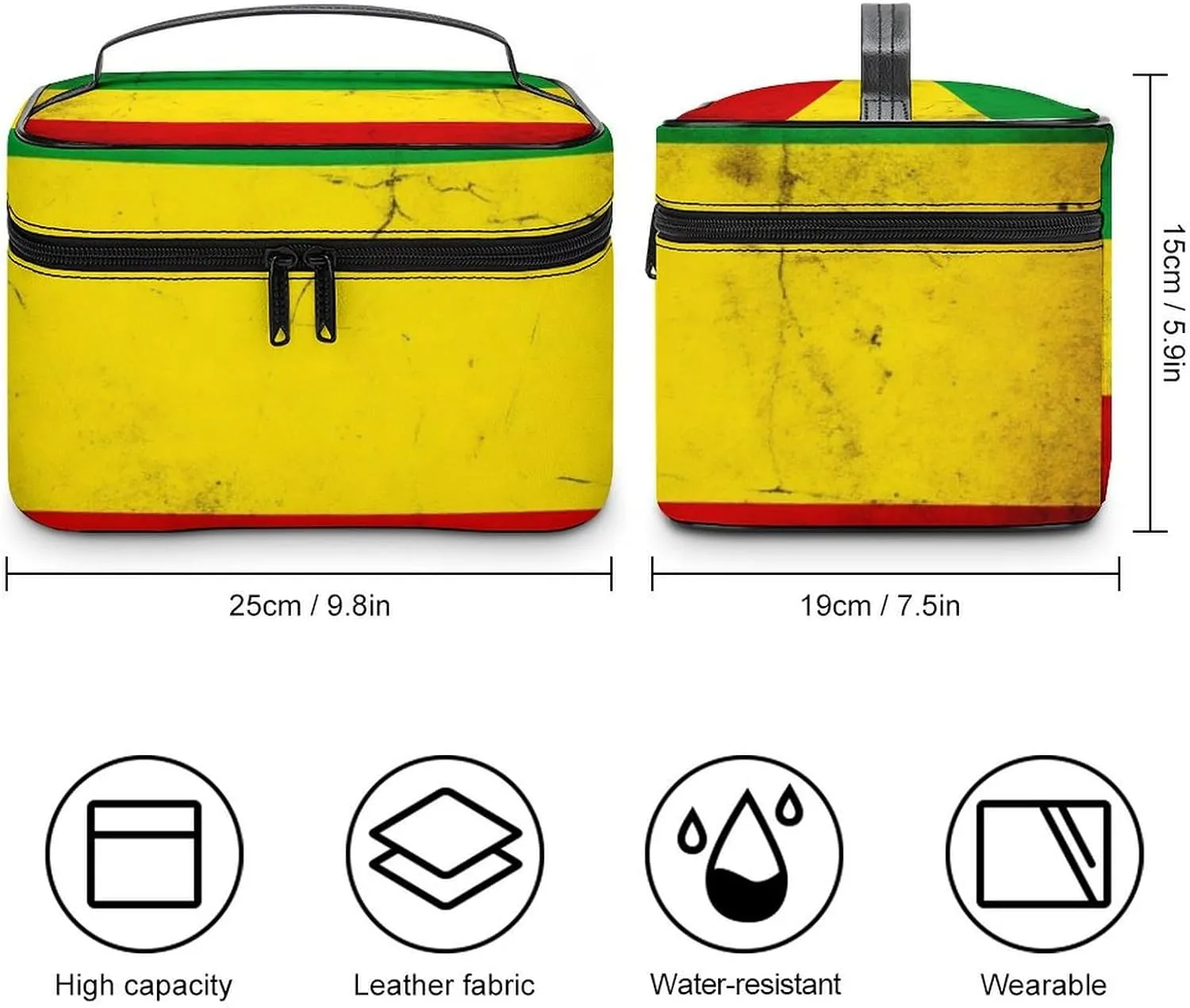 Large Capacity Makeup Bag for Women, Multifunctional Portable Cosmetic Case Red Yellow Green Rasta Flag Toiletry Organizer Bag Travel Accessories
