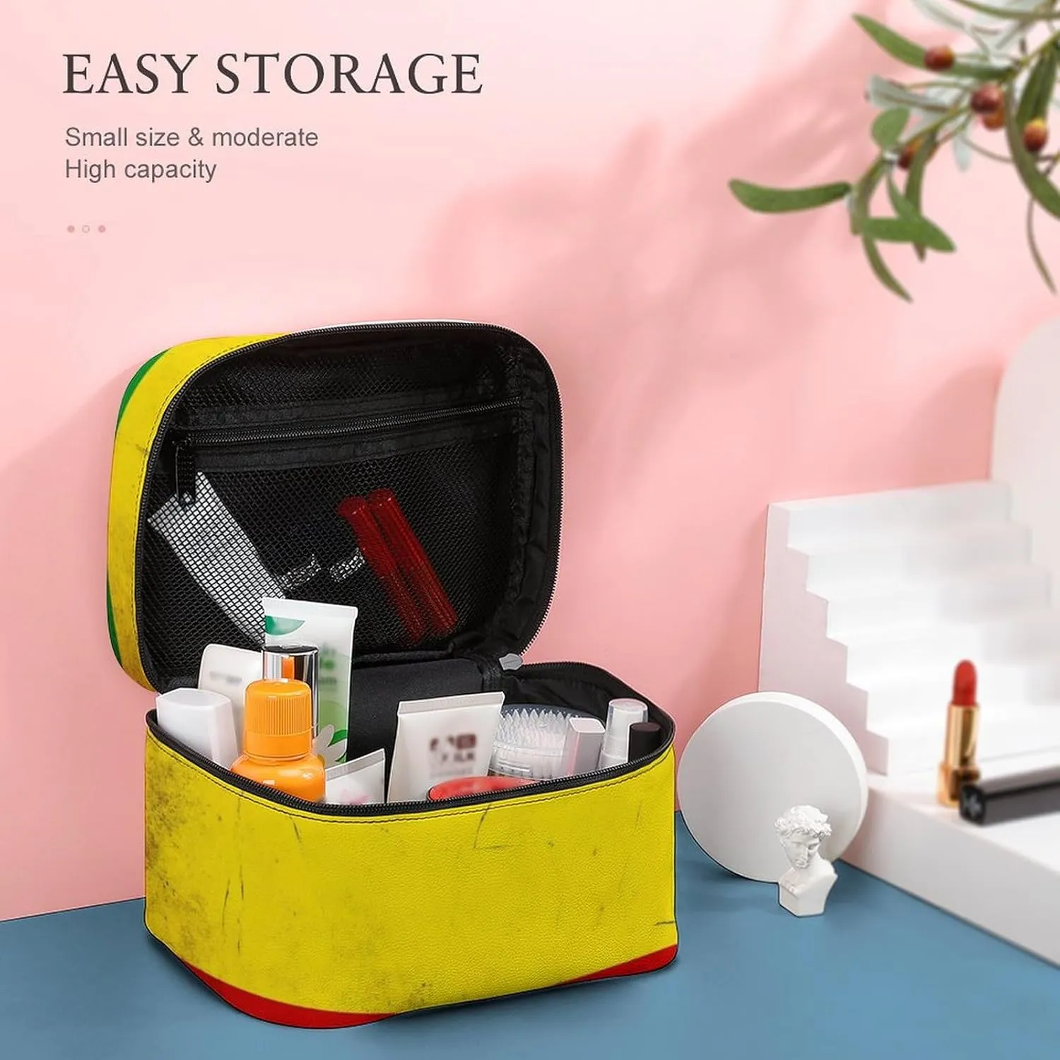 Large Capacity Makeup Bag for Women, Multifunctional Portable Cosmetic Case Red Yellow Green Rasta Flag Toiletry Organizer Bag Travel Accessories