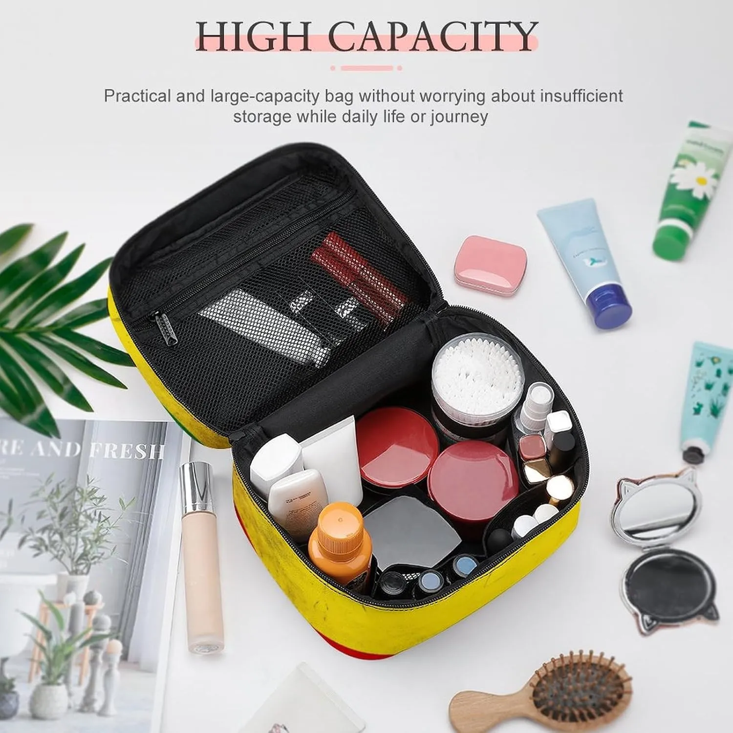 Large Capacity Makeup Bag for Women, Multifunctional Portable Cosmetic Case Red Yellow Green Rasta Flag Toiletry Organizer Bag Travel Accessories