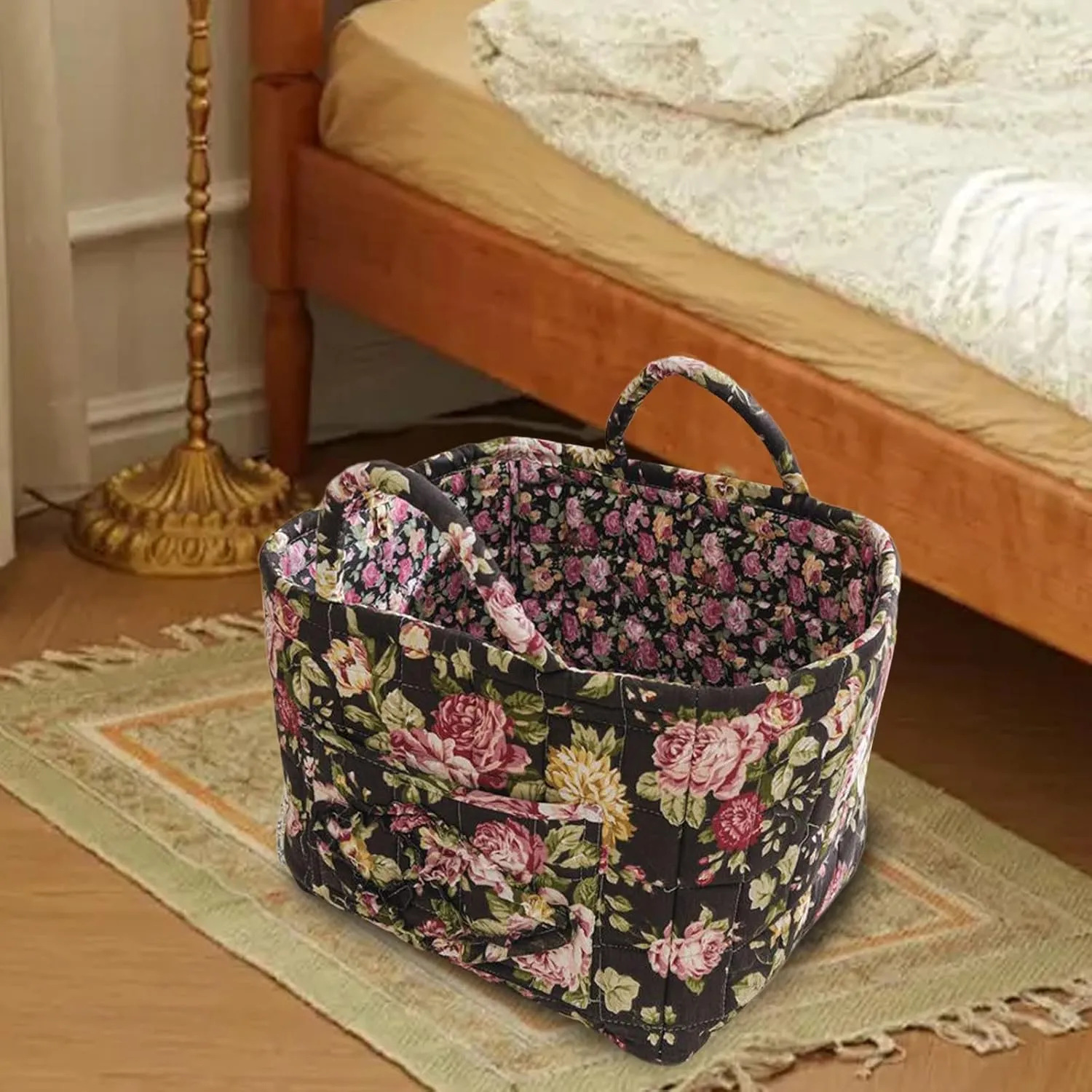Large Capacity Toy Dresser, Bohemian Fabric Storage Basket, Durable Canvas Storage Box, Flower Laundry Basket, Small Portable Wardrobe with Handle and Shelf, Foldable Basket Wardrobe (D)