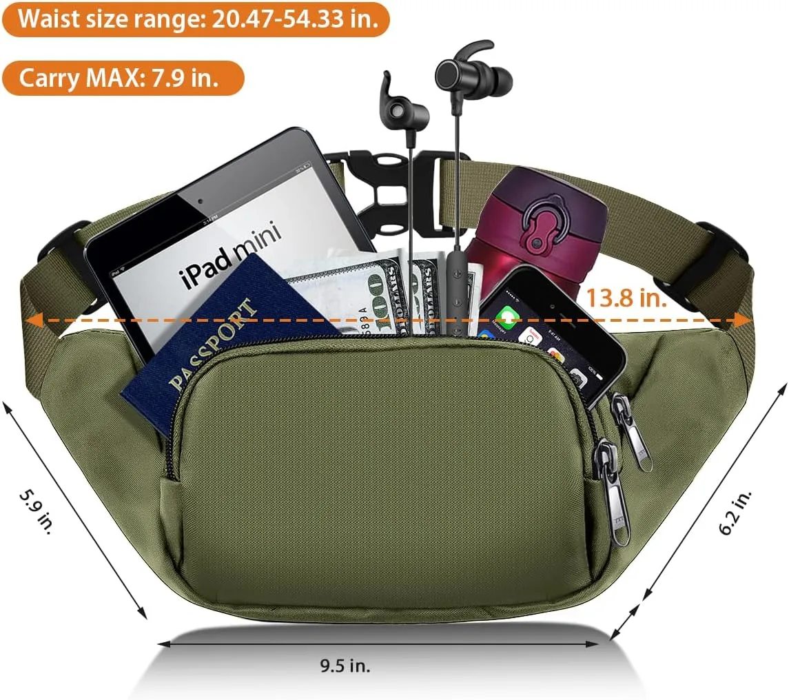 Large Fanny Pack for Women Men - Syican Waist bag with 3-Zipper Pockets, Gifts for Enjoy Sports Traveling Workout Casual Hands-Free crossbody bags Fits MAX 7.9'' iPad & 6.6'' Phone