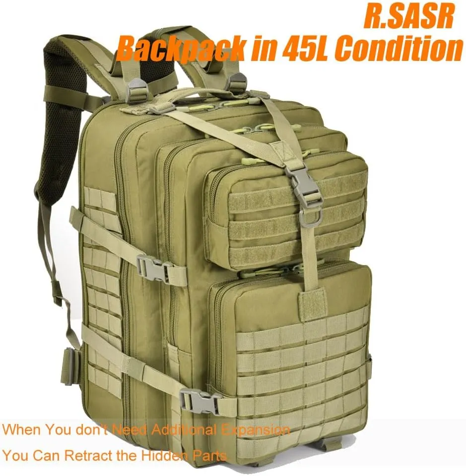 Large Tactical Backpack, Military Backpack, Molle Backpack, 45-64L Tactical Bag, Hiking Backpack. (3, Green)