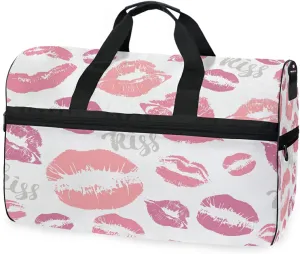Large Travel Duffel Bag for Women Men Lip Pattern Sports Tote Gym Bag Shoulder Weekender Foldable Overnight Bags with Shoe Compartments, Lightweight