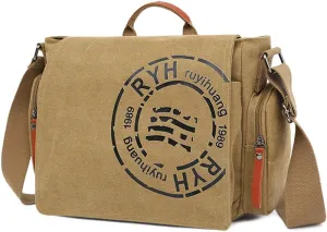 Large Vintage Canvas Messenger Shoulder Bag Travel Crossbody Bag for Men Women Canvas Satchel Messenger Bag Work
