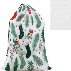 Laundry Bag Christmas Stocks Leaves Large Dirty Clothes Organizer Travel Bag with Drawstring for Home