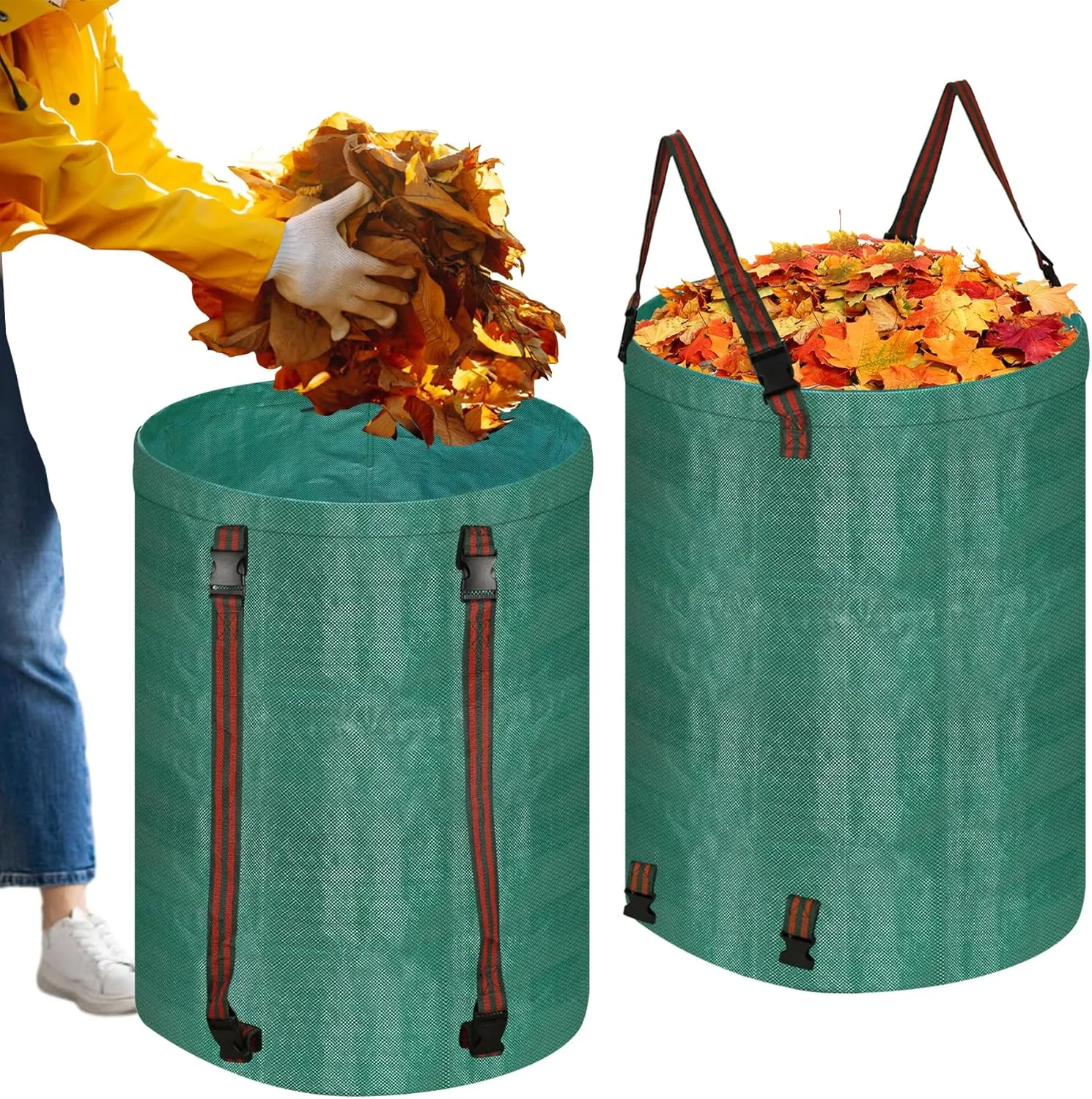 Leaf Collector Bag with Lid, Shoulder Strap, and Drawstring – Reusable Yard Garden Bag for Leaves and Lawn Trash, Perfect for Leaf Removal, Yard Clean-Up (Without lid, 48 Gallon)