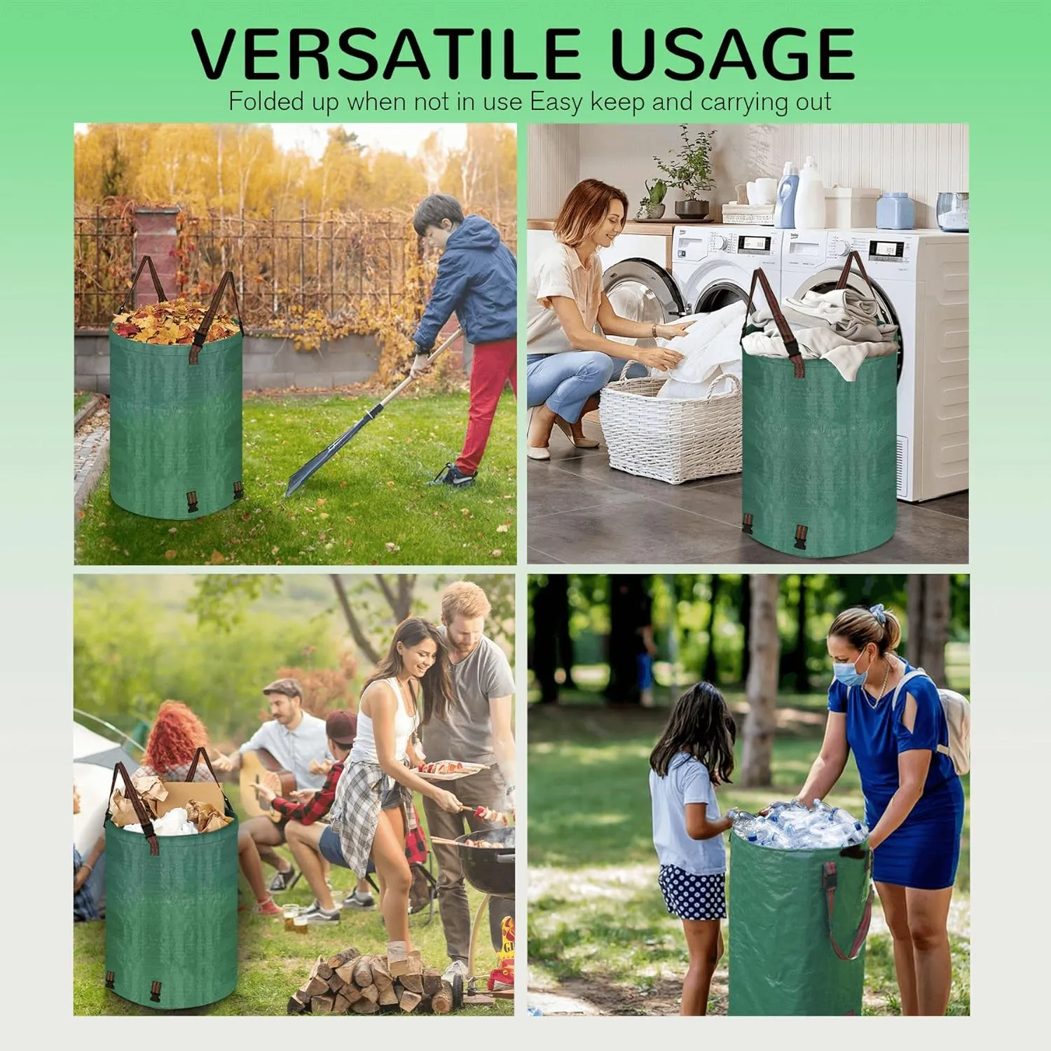 Leaf Collector Bag with Lid, Shoulder Strap, and Drawstring – Reusable Yard Garden Bag for Leaves and Lawn Trash, Perfect for Leaf Removal, Yard Clean-Up (Without lid, 48 Gallon)