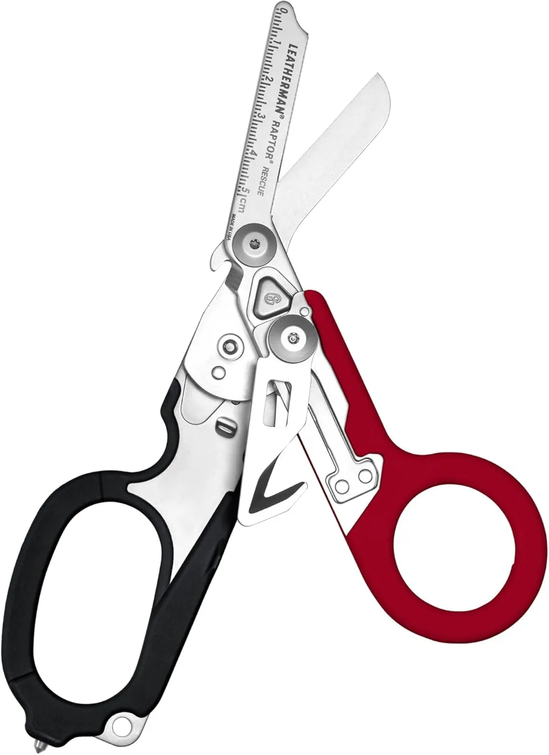 LEATHERMAN, Raptor Rescue, 6-in-1 Heavy-Duty Emergency/Trauma Shears with Carbide Glass Breaker & Strap Cutter, Made in the USA, Utility Sheath Included Red/Black, With Utility Holster