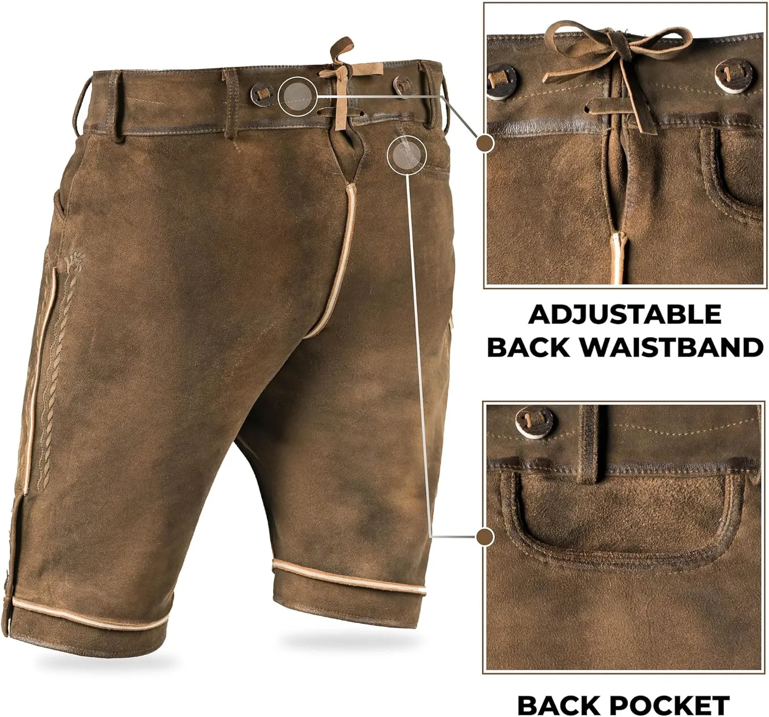 Lederhosen Men - Authentic Oktoberfest Costume for Men - Genuine Leather - Rusty Brown