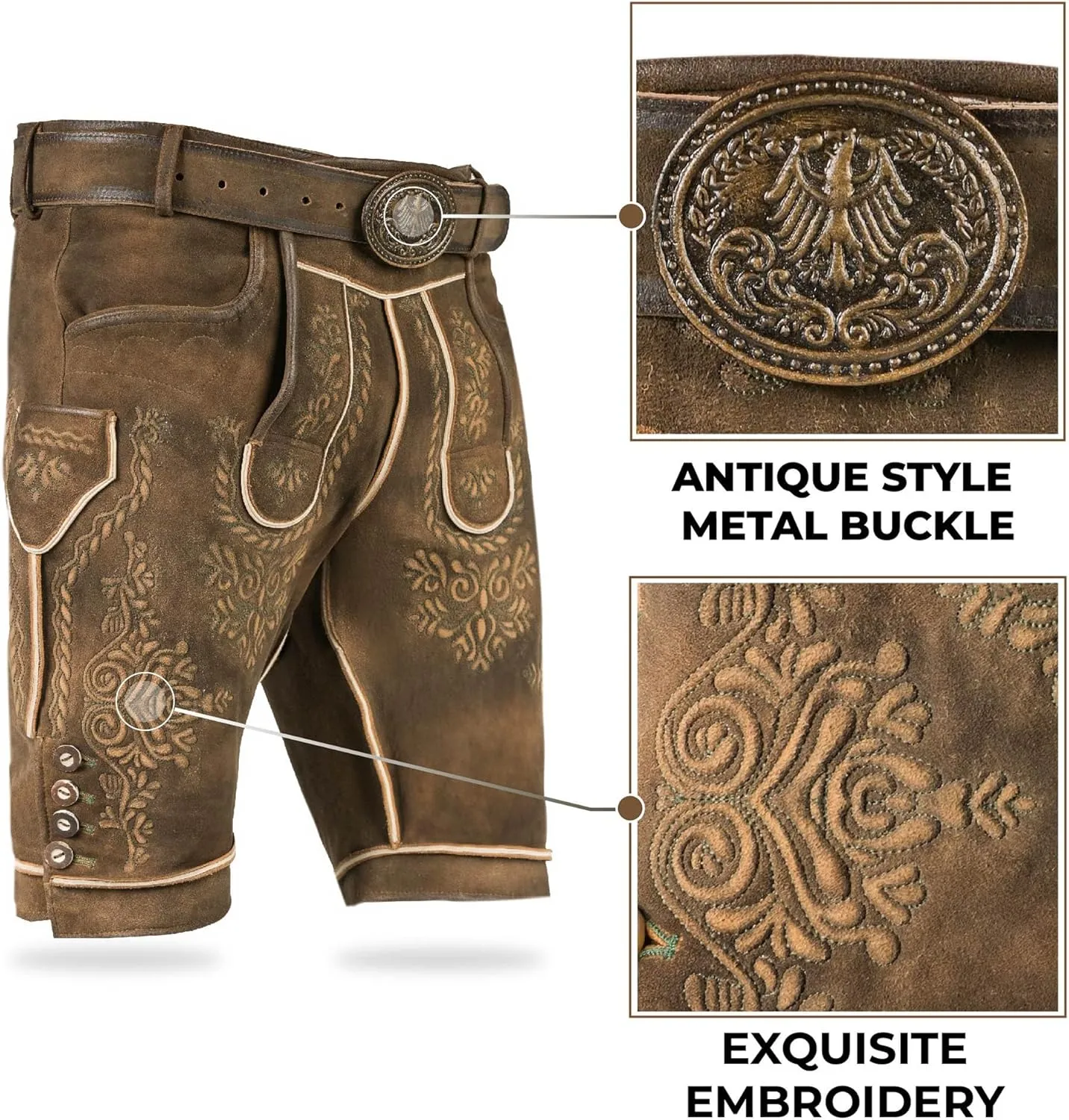 Lederhosen Men - Authentic Oktoberfest Costume for Men - Genuine Leather - Rusty Brown