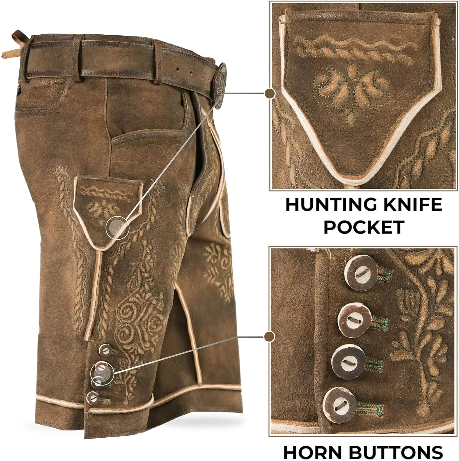Lederhosen Men - Authentic Oktoberfest Costume for Men - Genuine Leather - Rusty Brown