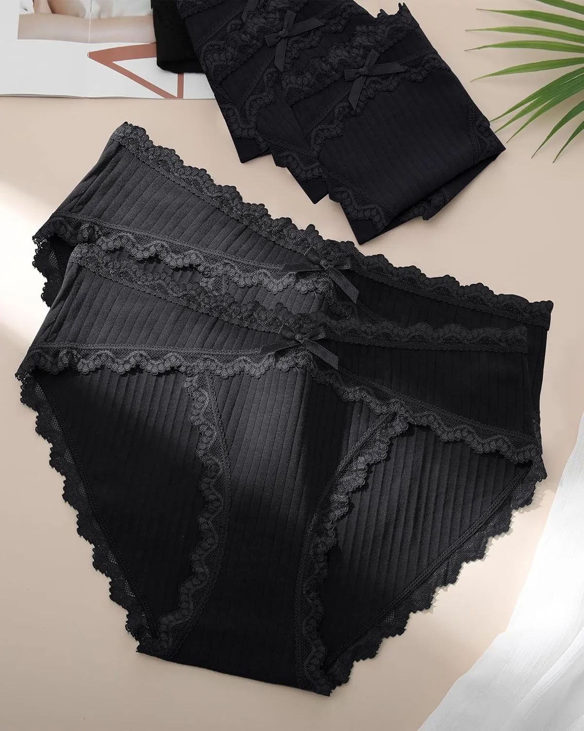 LEVAO Womens Underwear Cotton Cheeky Bikini Panties Lace Stretch Hipster Ladies Briefs Multipack S-XXL