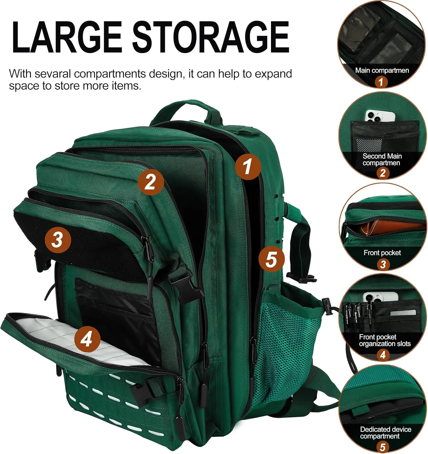 LHI Tactical Military Backpack for Men 25L/45L Large Molle Army Assault Pack 3 Day Hiking Rucksack With Bottle Holder