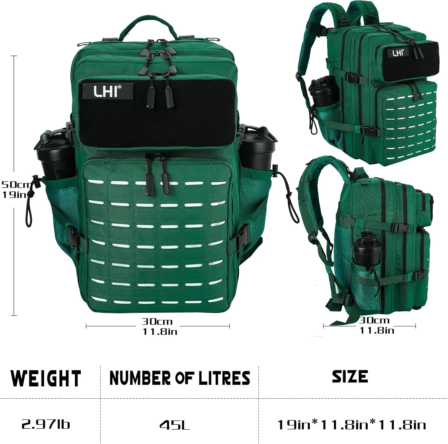 LHI Tactical Military Backpack for Men 25L/45L Large Molle Army Assault Pack 3 Day Hiking Rucksack With Bottle Holder