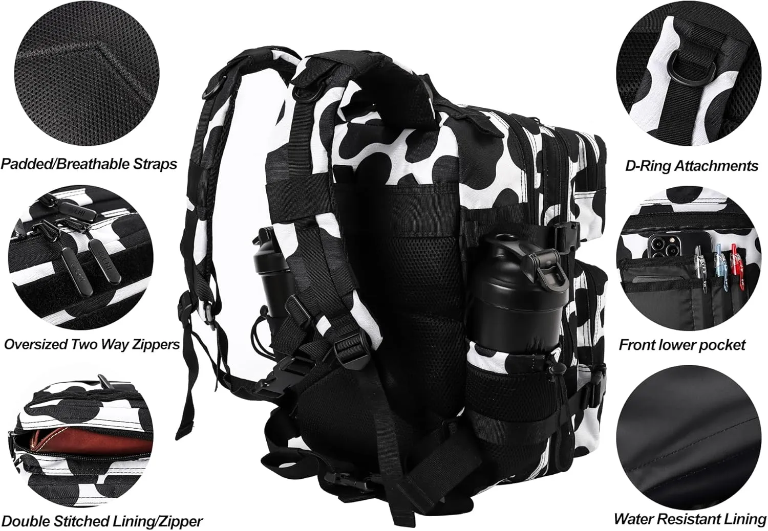 LHI Tactical Military Backpack for Men and Women 25L/35L Army Assault Pack Bag Small Rucksack with Bottle Holder