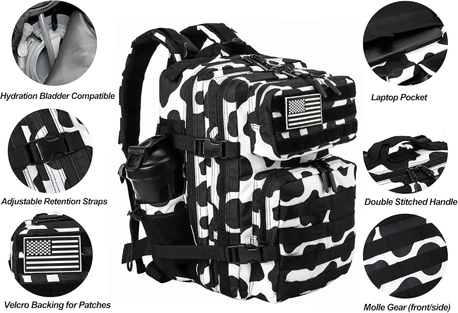 LHI Tactical Military Backpack for Men and Women 25L/35L Army Assault Pack Bag Small Rucksack with Bottle Holder