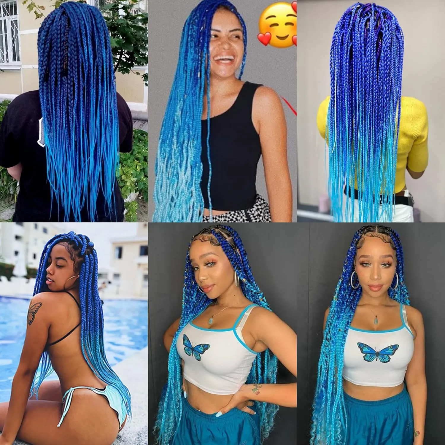 Liang Dian Pre-Stretched Braiding Hair 30 Inch 6 packs Hot Water Setting Synthetic Hair Crochet Braiding Hair Extension(Dark Blue/Light Blue)