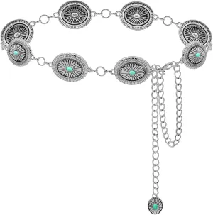 LIMHOO Western Chain Belt for Women Turquoise Concho Metal Waist Chain Cowgirl Country Belt