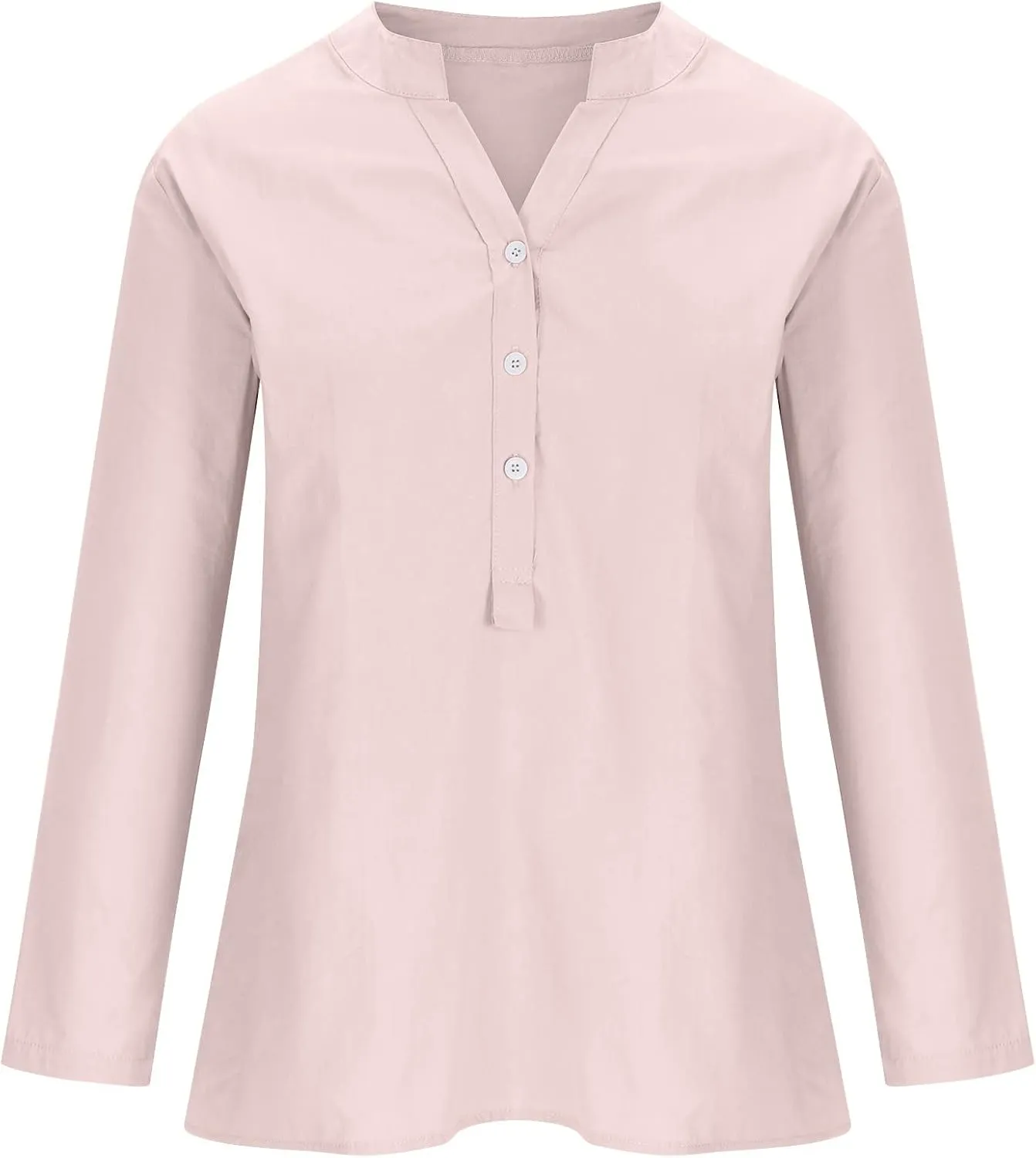 Linen Button Up Shirts for Women Plus Size Long Sleeve v Neck Summer Tops Loose Fit Dressy Casual Solid Blouses