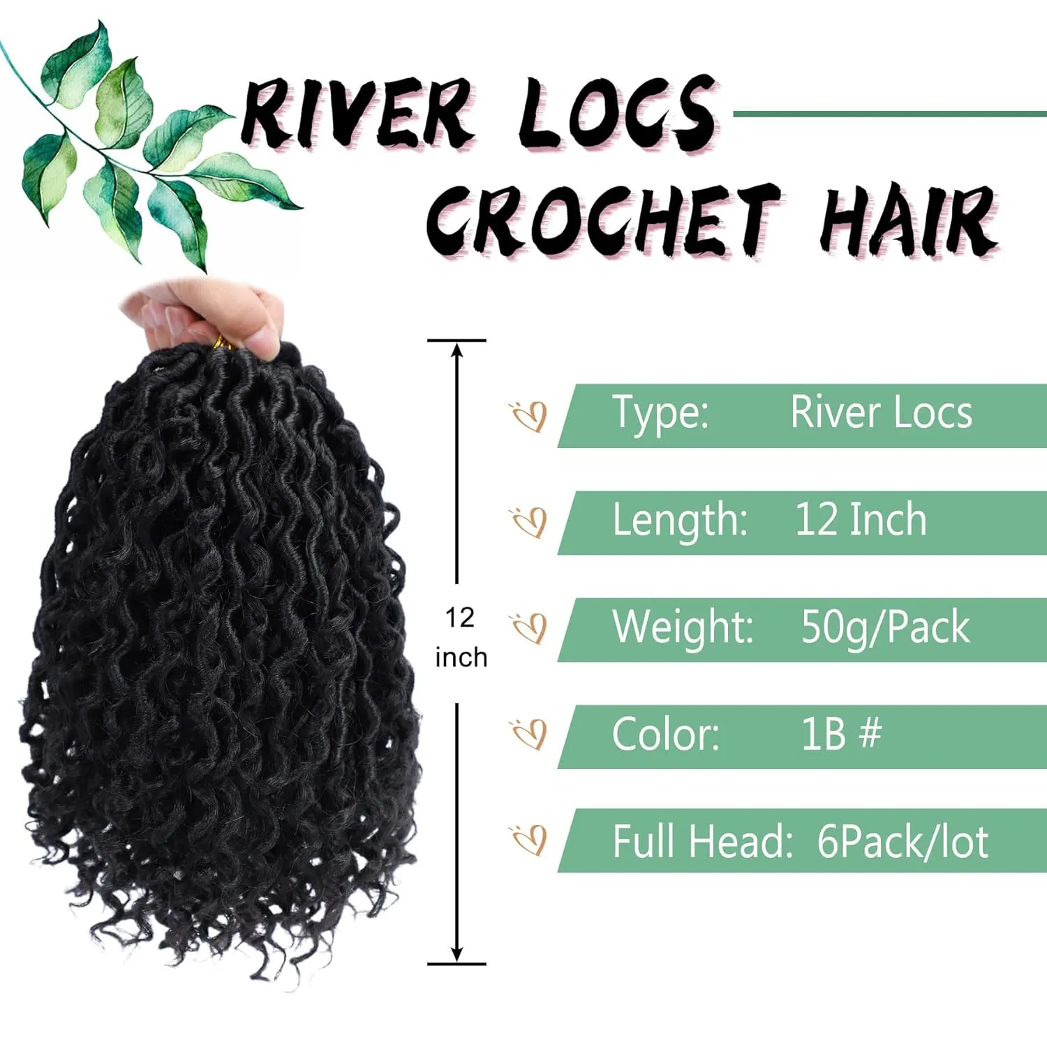 LIYATE Goddess Locs Crochet Hair 12 Inch 6 Packs Faux Locs Crochet Hair for Black Women Pre Looped Soft River Locs Crochet Braids with Curls Boho Hippie Loc Synthetic Hair Extensions(1B)