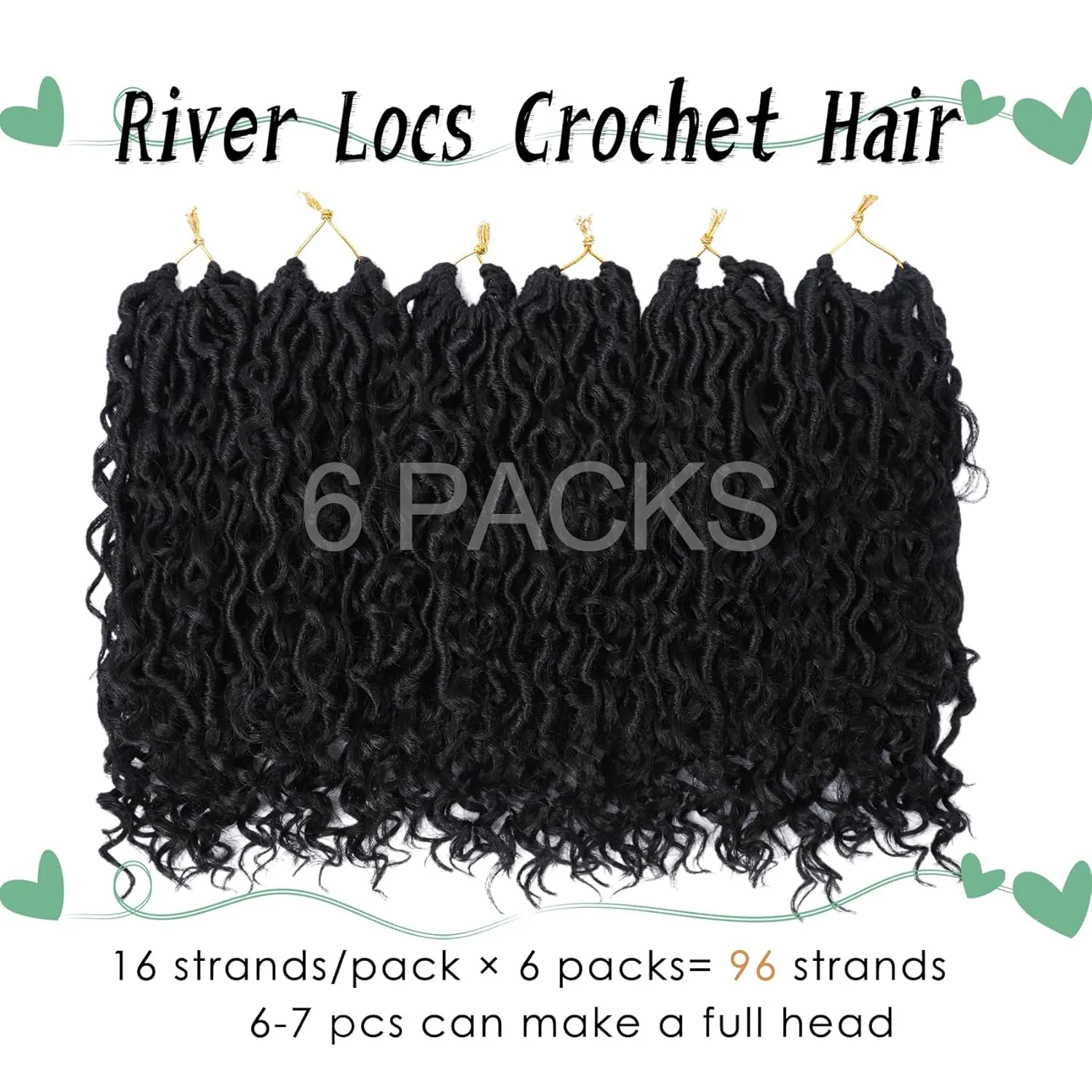 LIYATE Goddess Locs Crochet Hair 12 Inch 6 Packs Faux Locs Crochet Hair for Black Women Pre Looped Soft River Locs Crochet Braids with Curls Boho Hippie Loc Synthetic Hair Extensions(1B)
